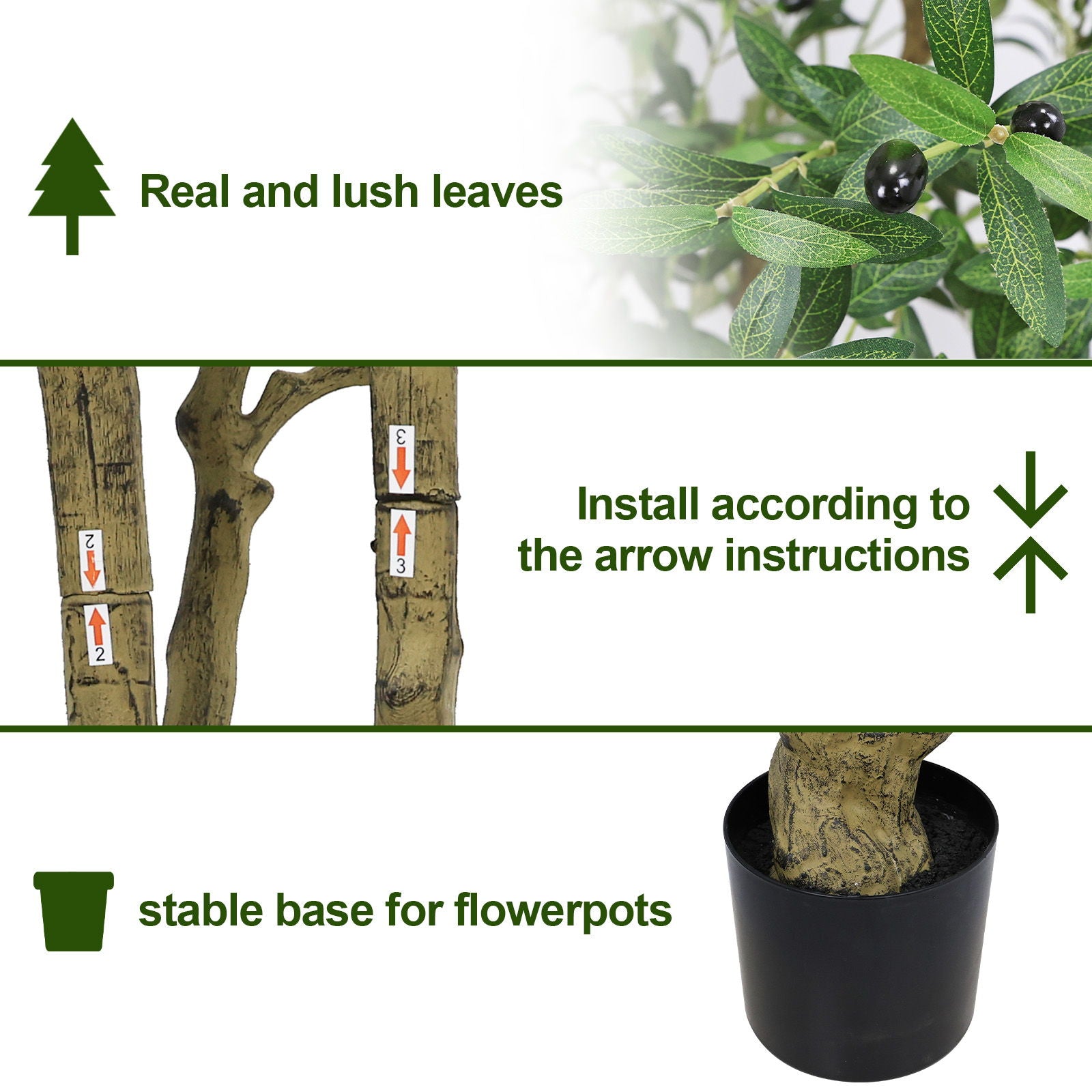 Artificial Olive Tree Large With Trunk, Indoor / Outdoor Decorative Plant For Living Room - Green