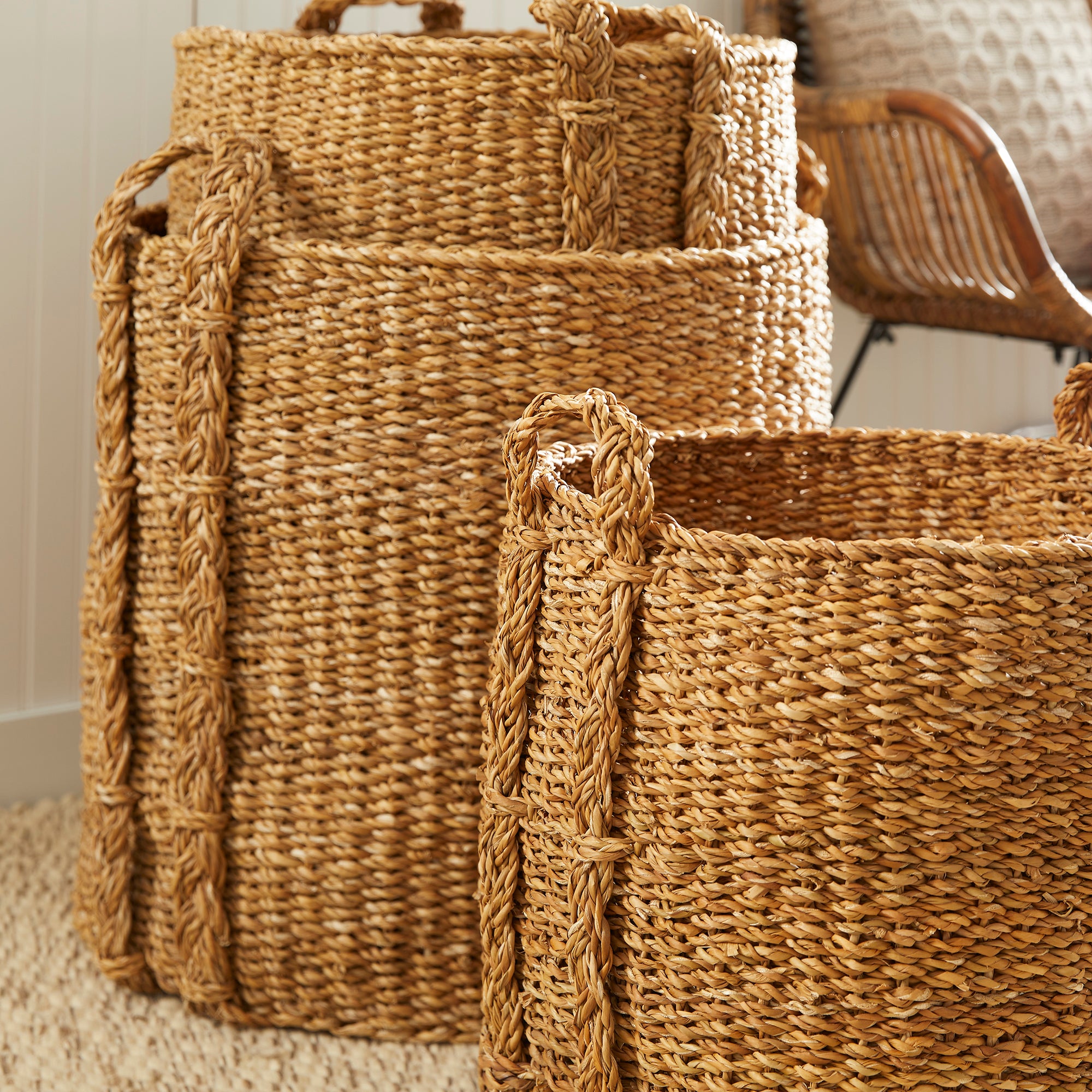 SEAGRASS ROUND BASKETS LARGE, SET OF 3