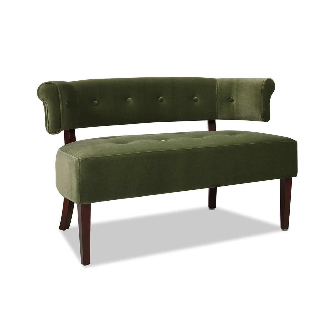 Jared Roll Arm Tufted Bench with Back Settee: Olive Green