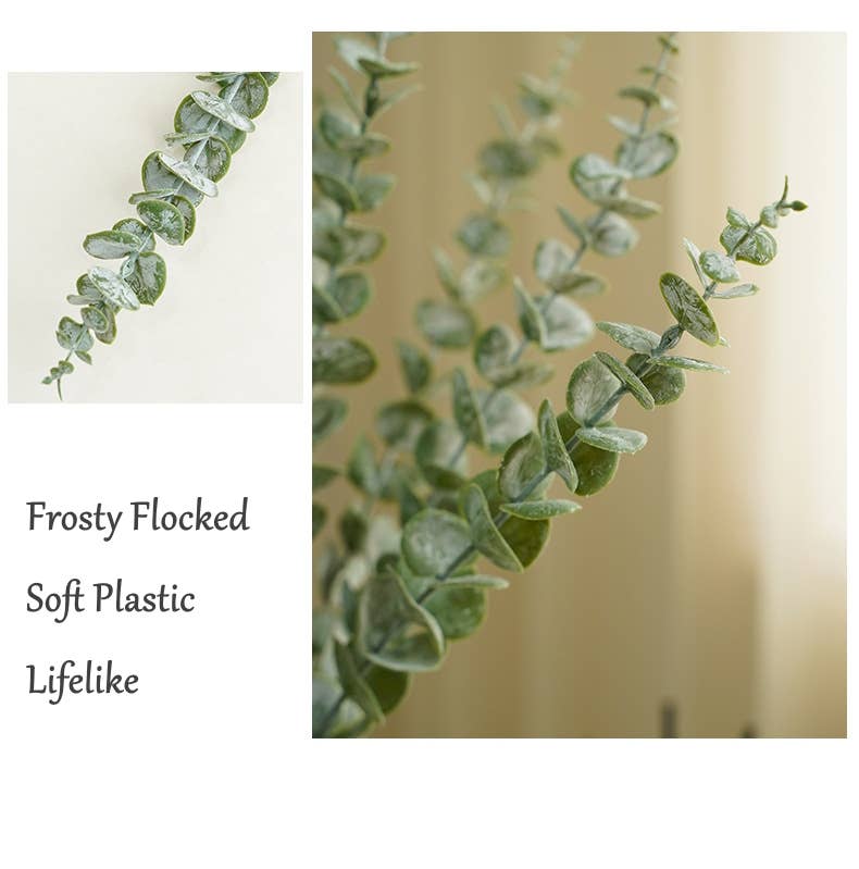 Lifelike soft touch Frosty Flocked Spiral Eucalyptus Stem: 14"