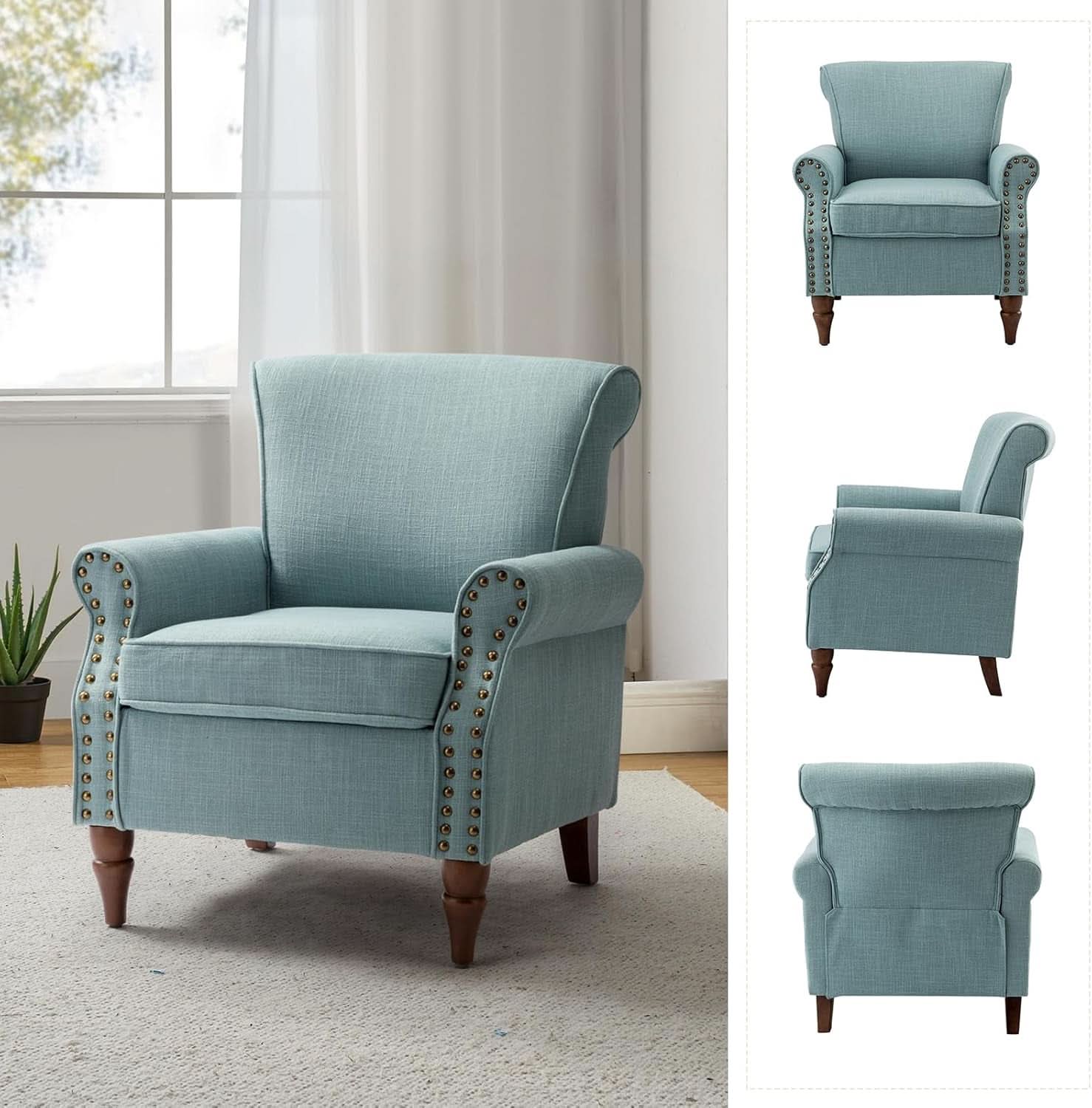 Blue Wingback Accent Chair With Removable Cushions