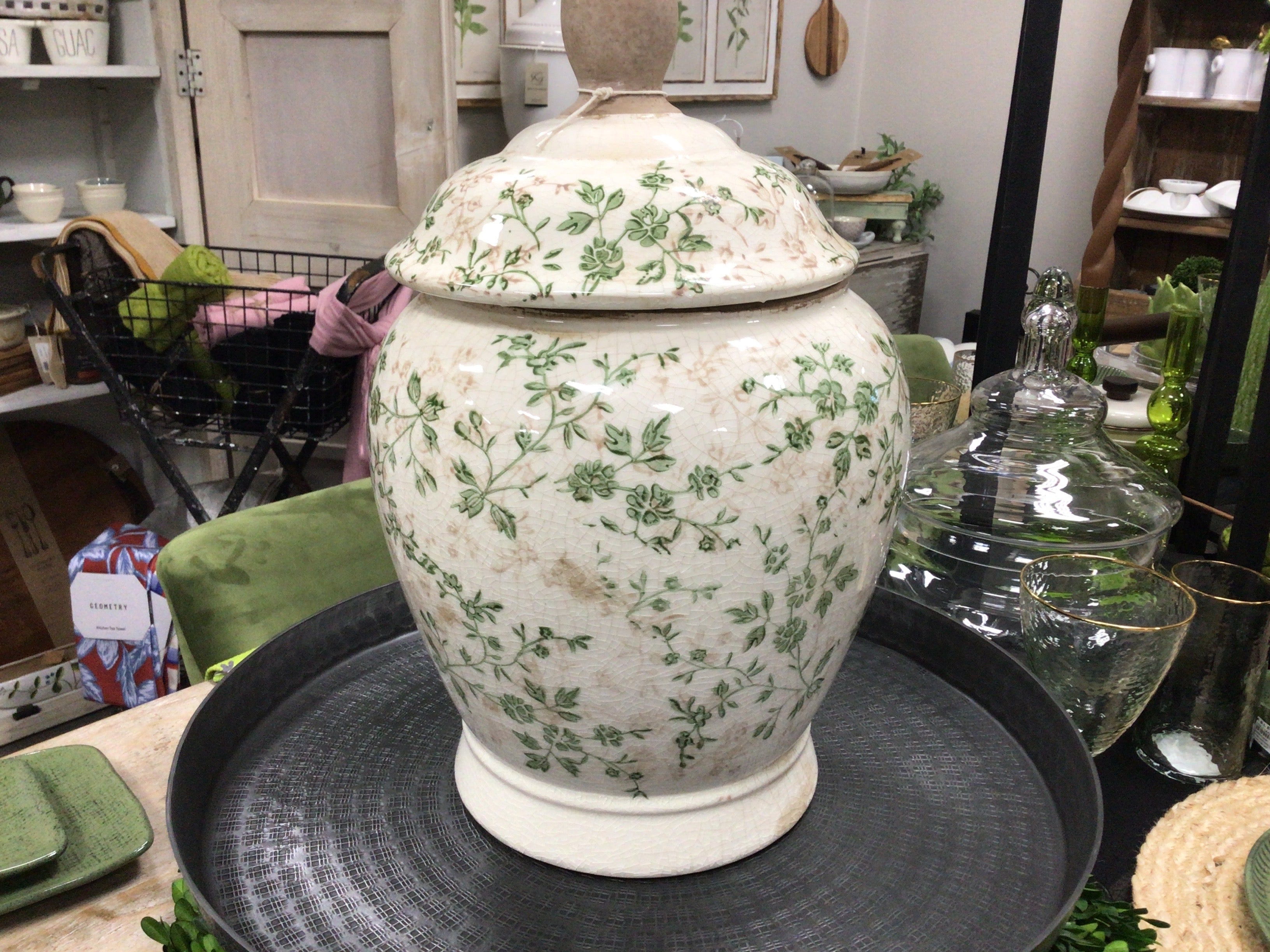Sage & Cream Floral Vase  - L