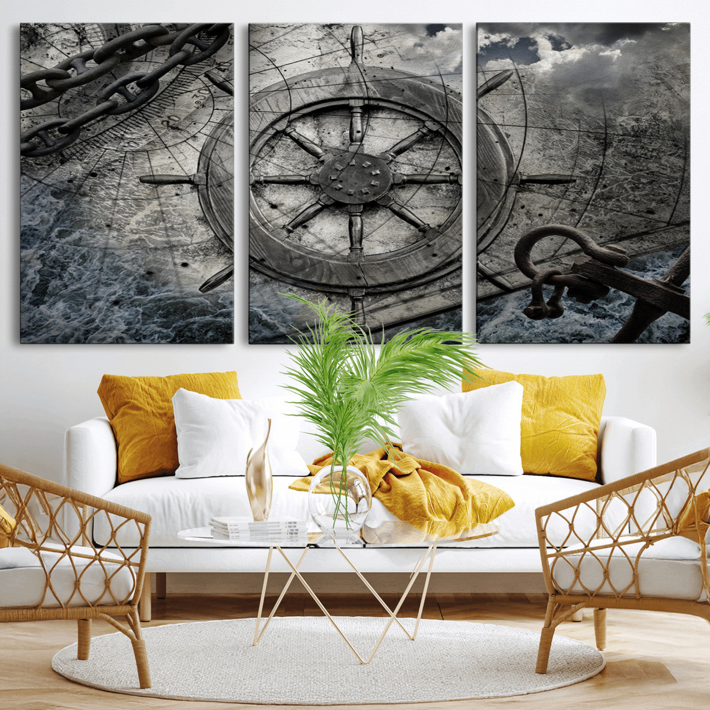 Ship Steering Wheel Vintage Wall Art Canvas Print