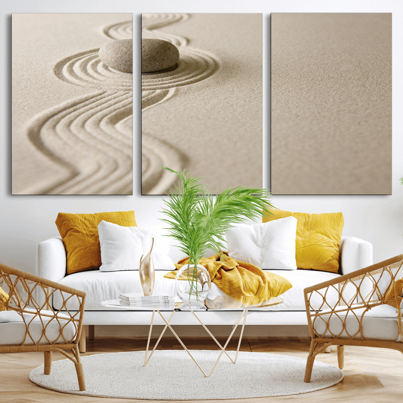 Zen Garden Stone Sand Canvas | Japanese Rock Garden Wall Art