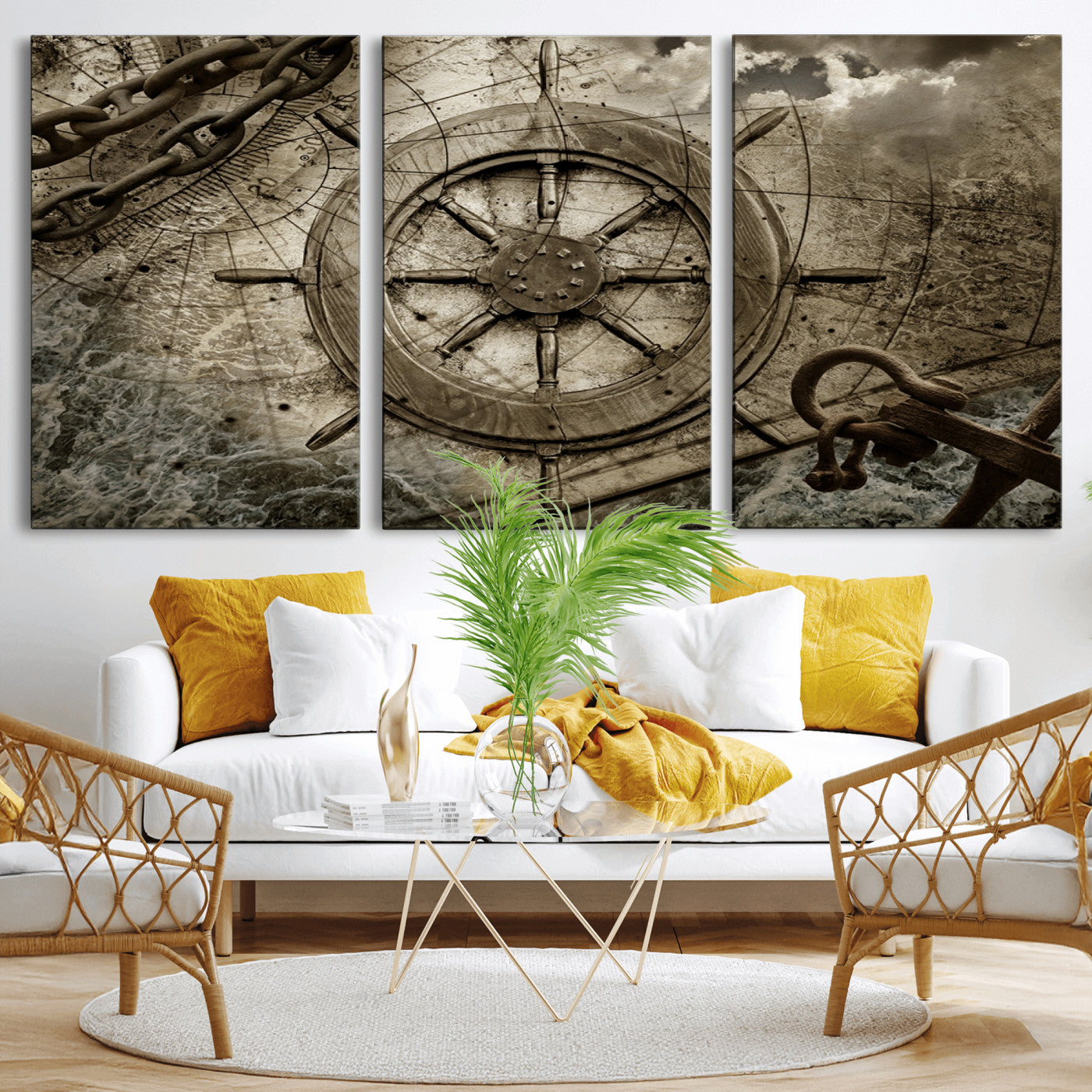 Wooden Ship Wheel Canvas Print, Multi Panel Canvas Wall Art