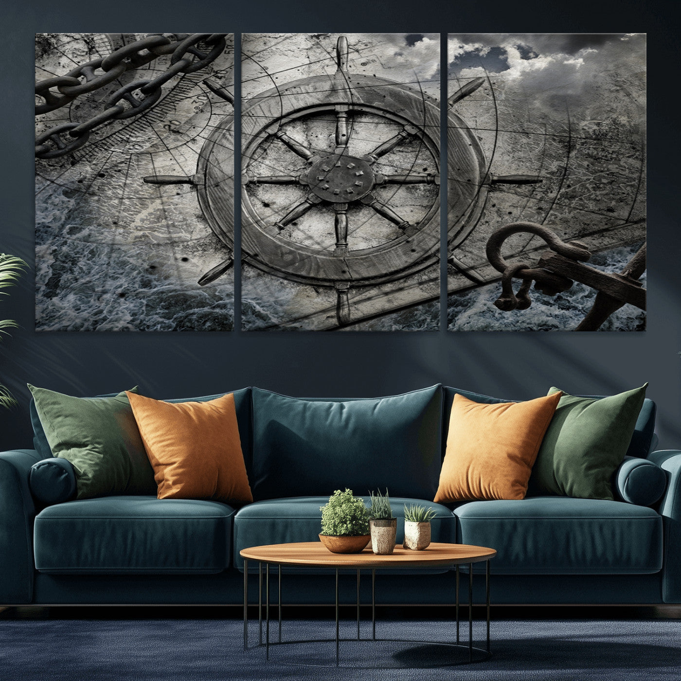Ship Steering Wheel Vintage Wall Art Canvas Print