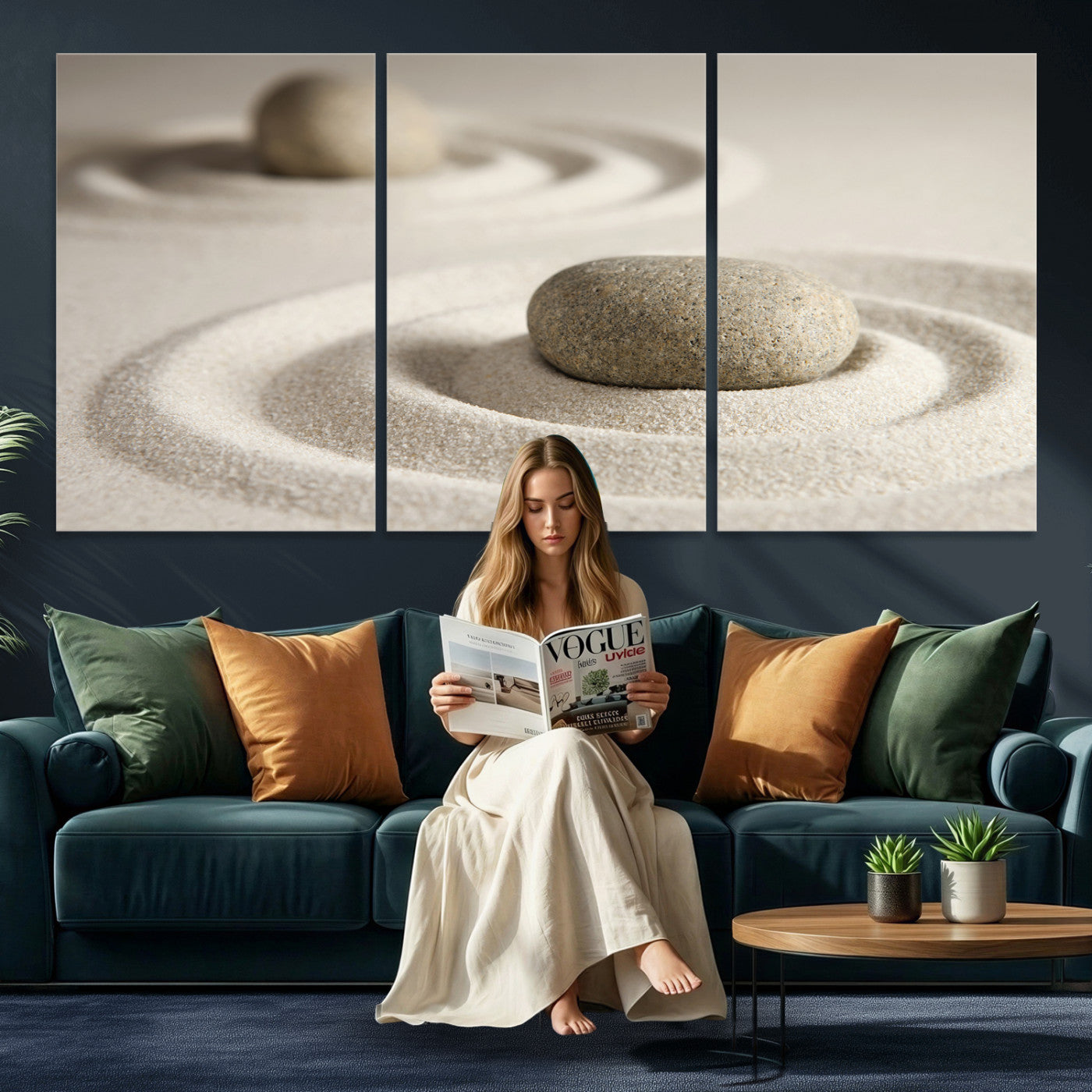 Zen Garden Stone Sand Canvas | Japanese Rock Garden Wall Art