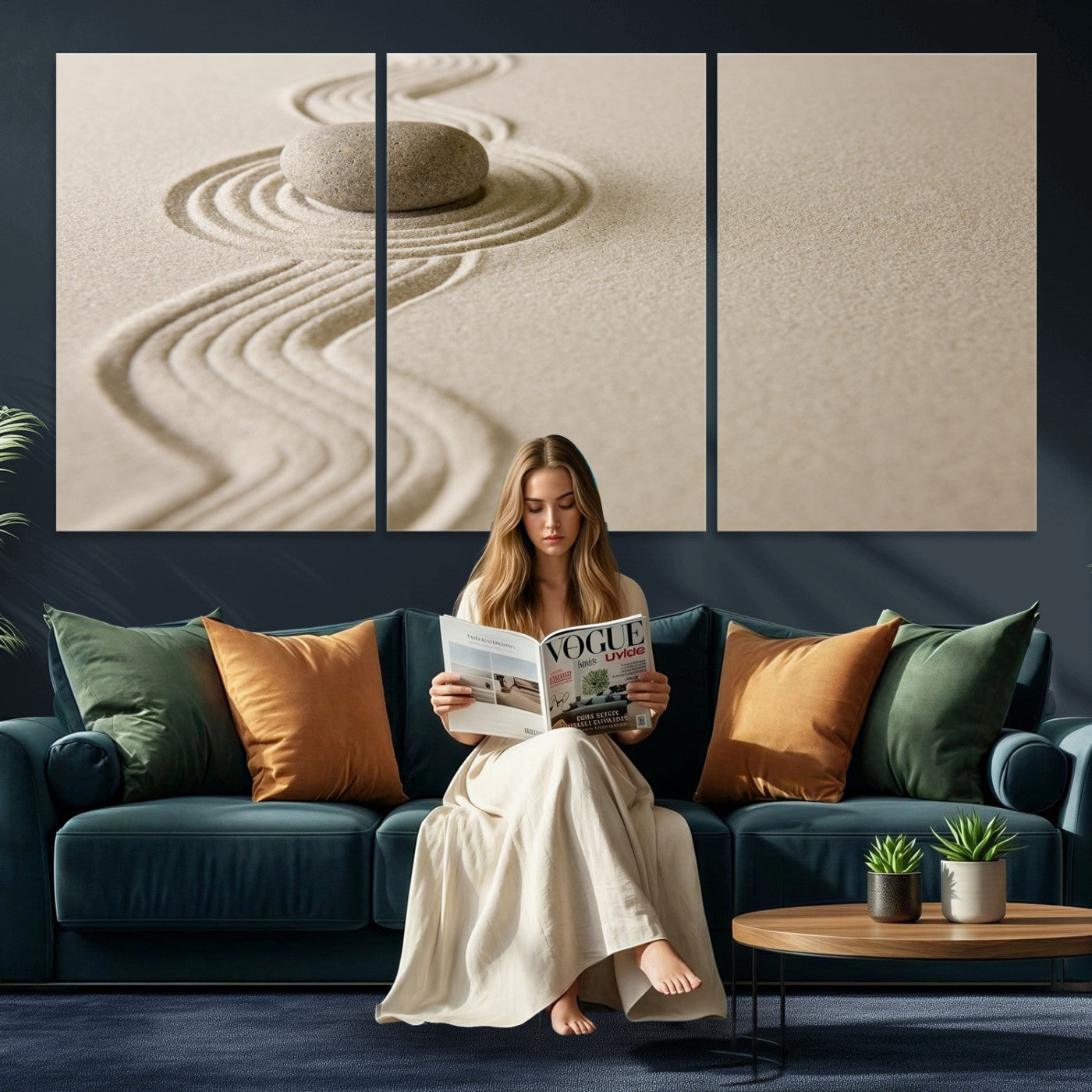 Zen Garden Stone Sand Canvas | Japanese Rock Garden Wall Art