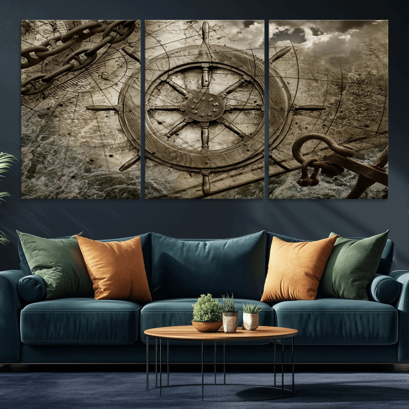 Wooden Ship Wheel Canvas Print, Multi Panel Canvas Wall Art
