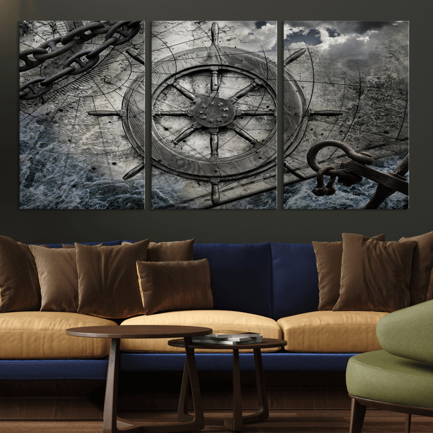 Ship Steering Wheel Vintage Wall Art Canvas Print