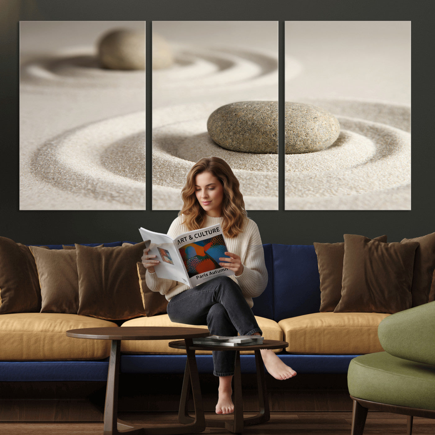 Zen Garden Stone Sand Canvas | Japanese Rock Garden Wall Art