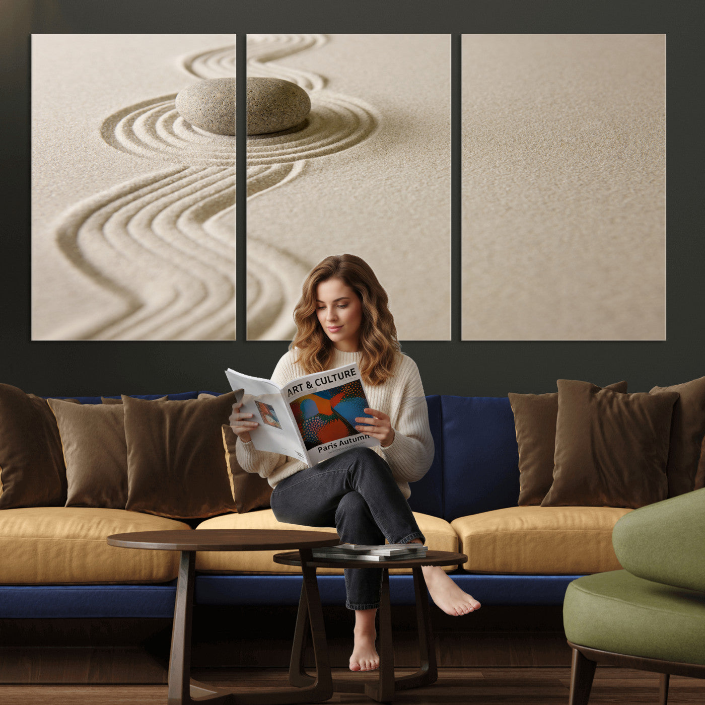 Zen Garden Stone Sand Canvas | Japanese Rock Garden Wall Art