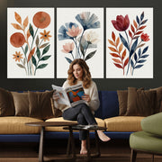 Watercolor Botanical Canvas Wall Art Set, Navy Terracotta