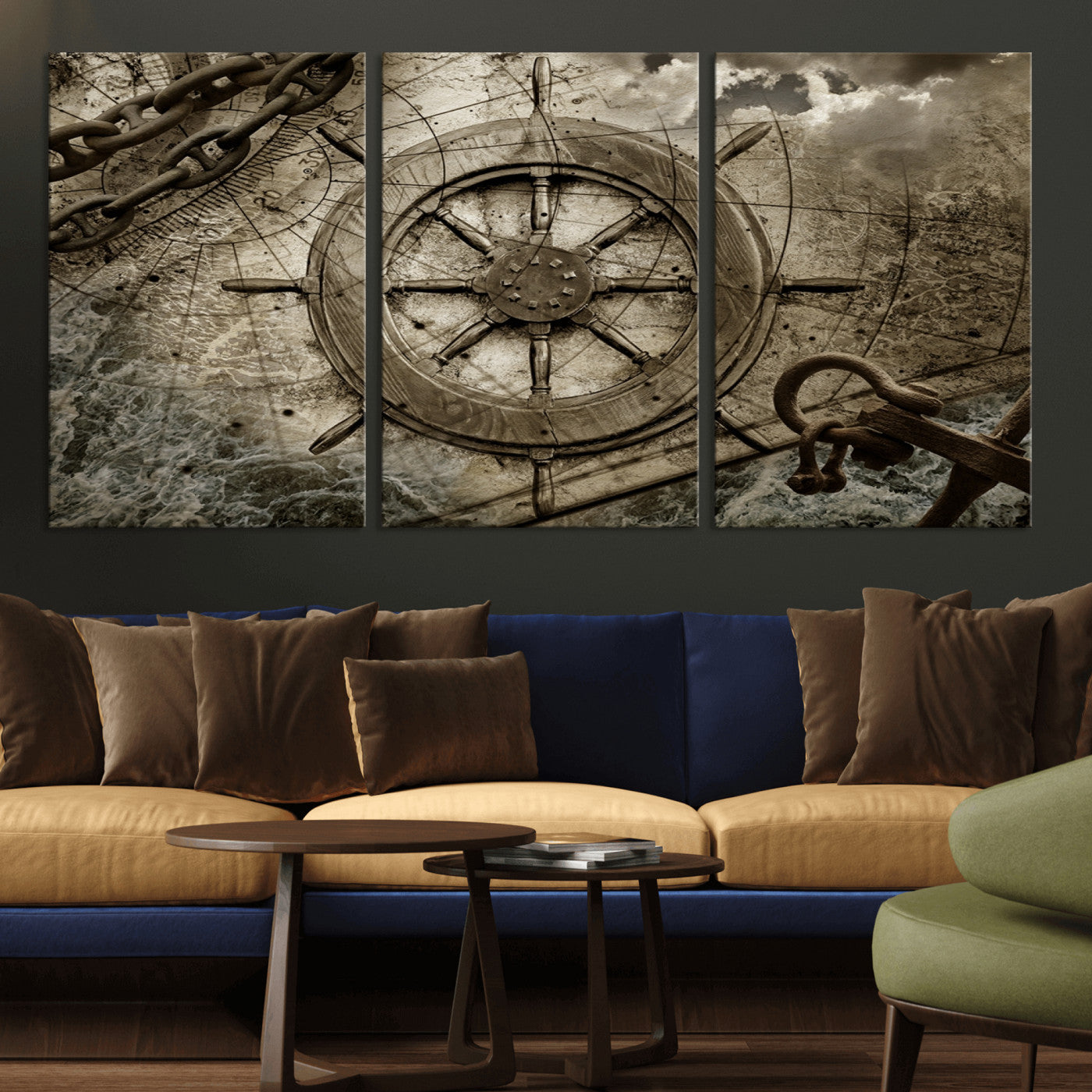 Wooden Ship Wheel Canvas Print, Multi Panel Canvas Wall Art