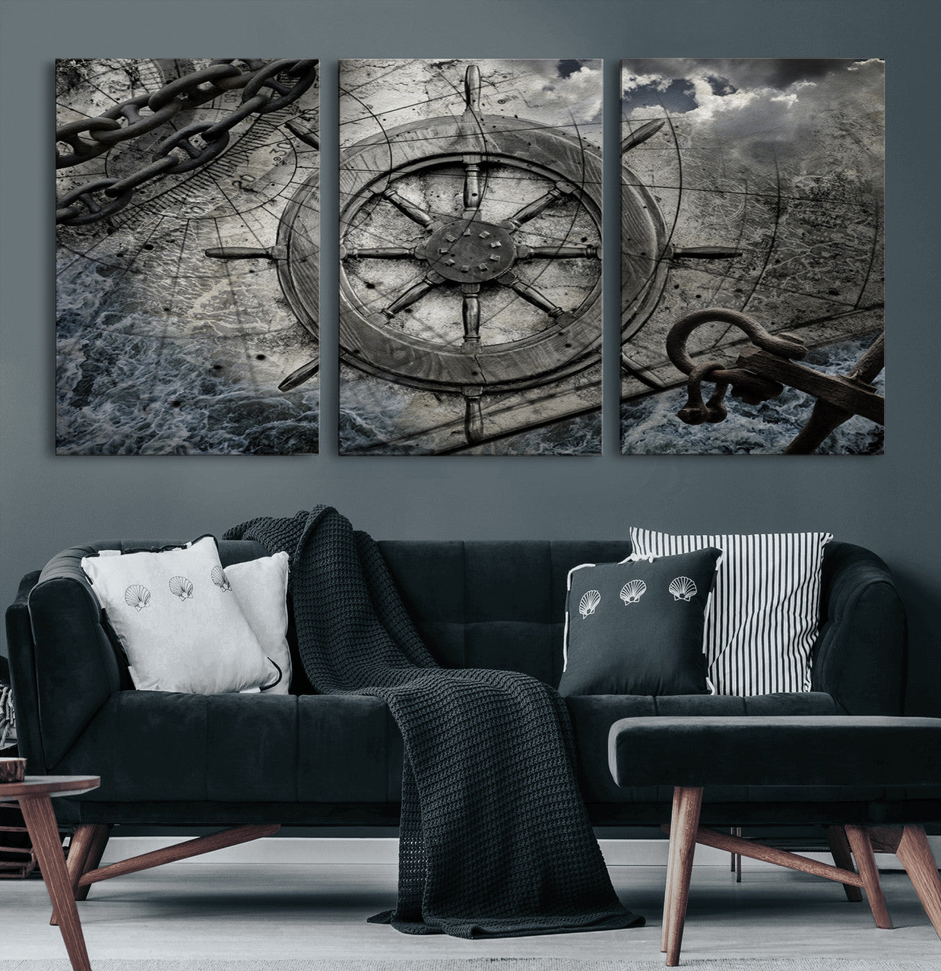 Ship Steering Wheel Vintage Wall Art Canvas Print