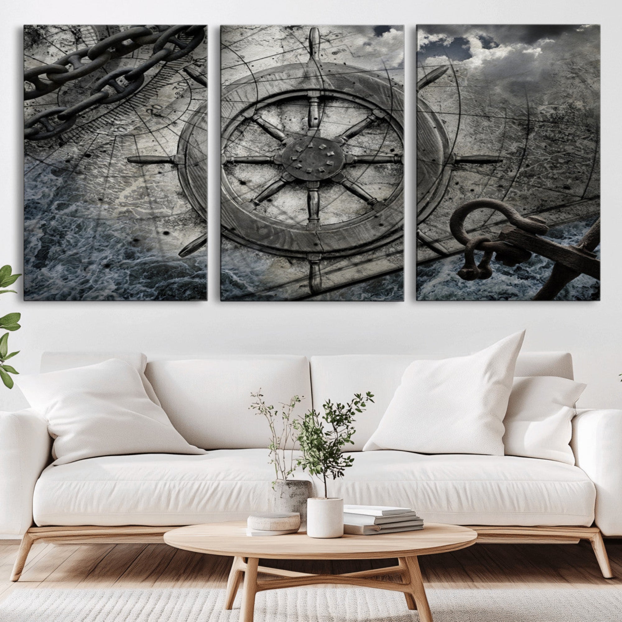Ship Steering Wheel Vintage Wall Art Canvas Print