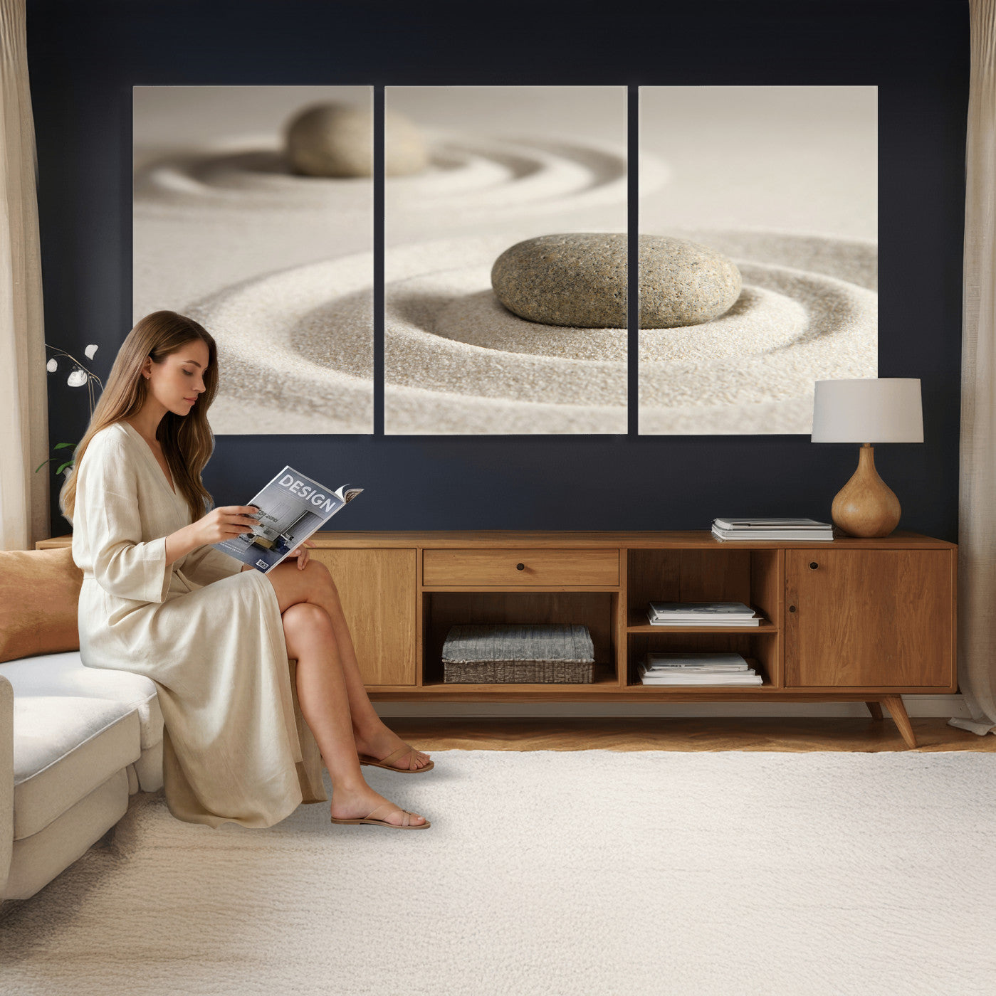Zen Garden Stone Sand Canvas | Japanese Rock Garden Wall Art