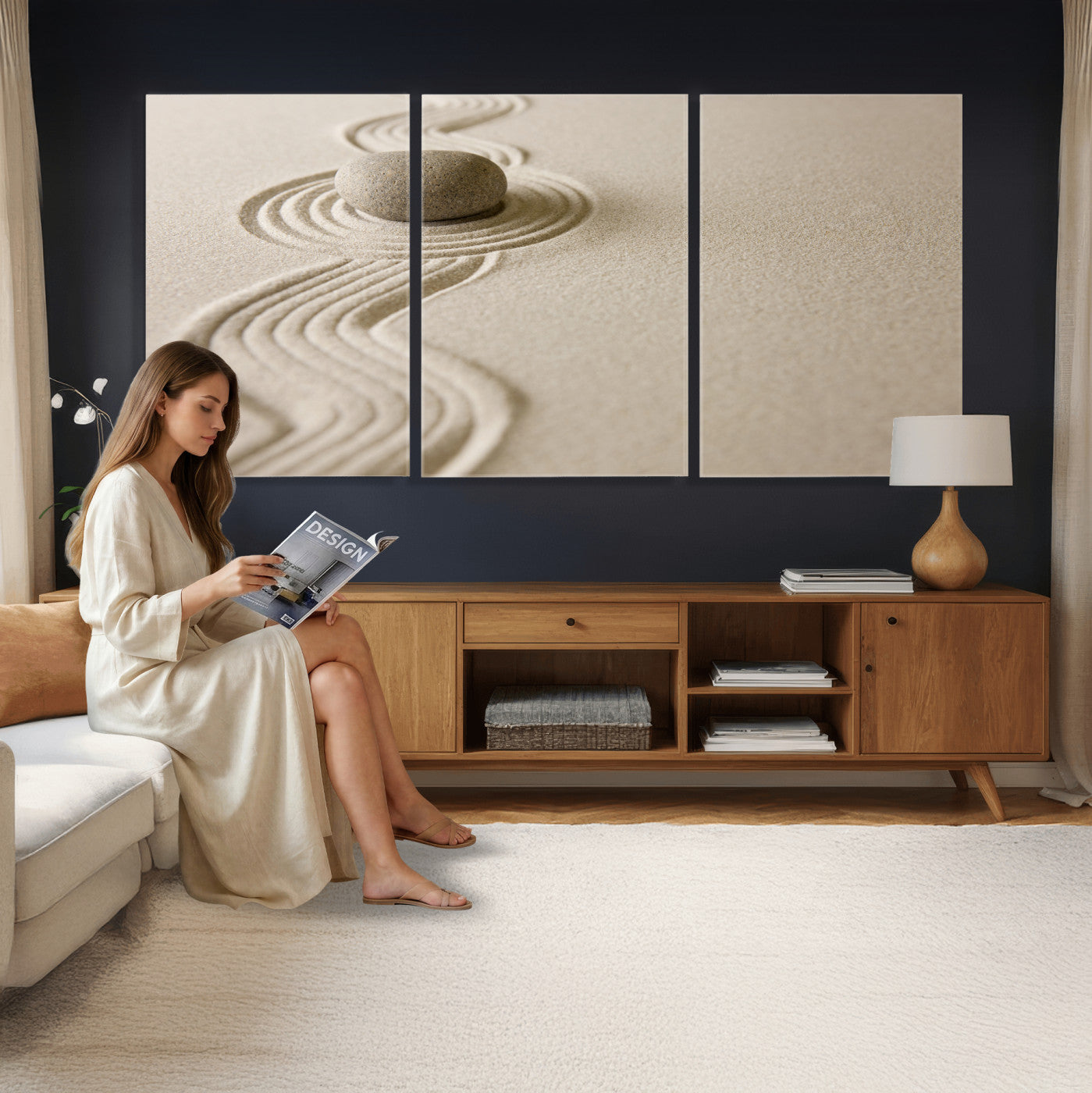 Zen Garden Stone Sand Canvas | Japanese Rock Garden Wall Art