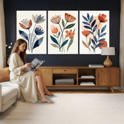 Watercolor Botanical Canvas Wall Art Set, Navy Terracotta
