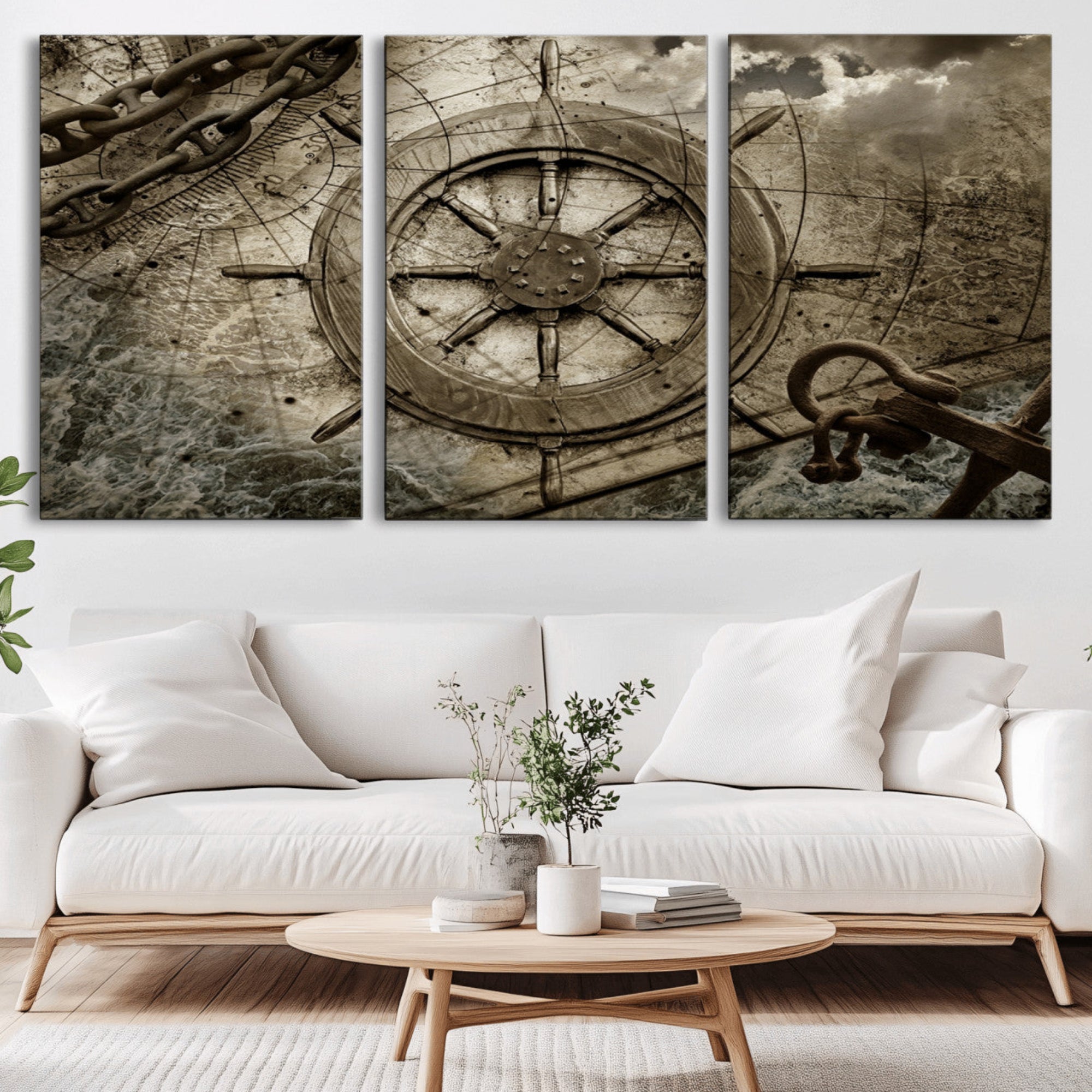 Wooden Ship Wheel Canvas Print, Multi Panel Canvas Wall Art