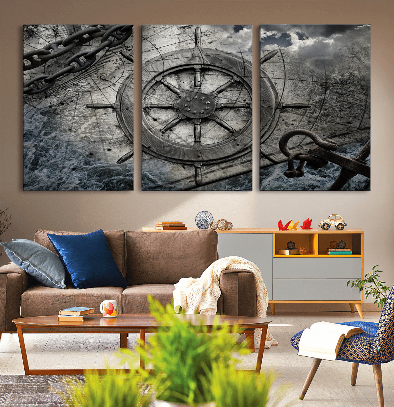 Ship Steering Wheel Vintage Wall Art Canvas Print