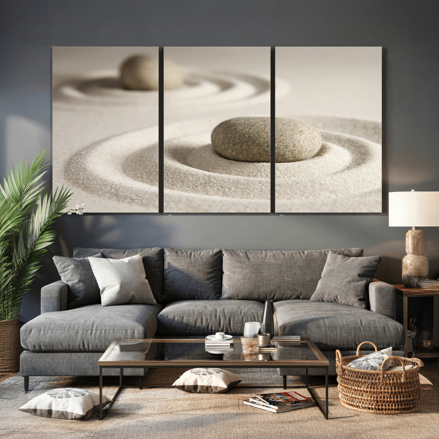 Zen Garden Stone Sand Canvas | Japanese Rock Garden Wall Art