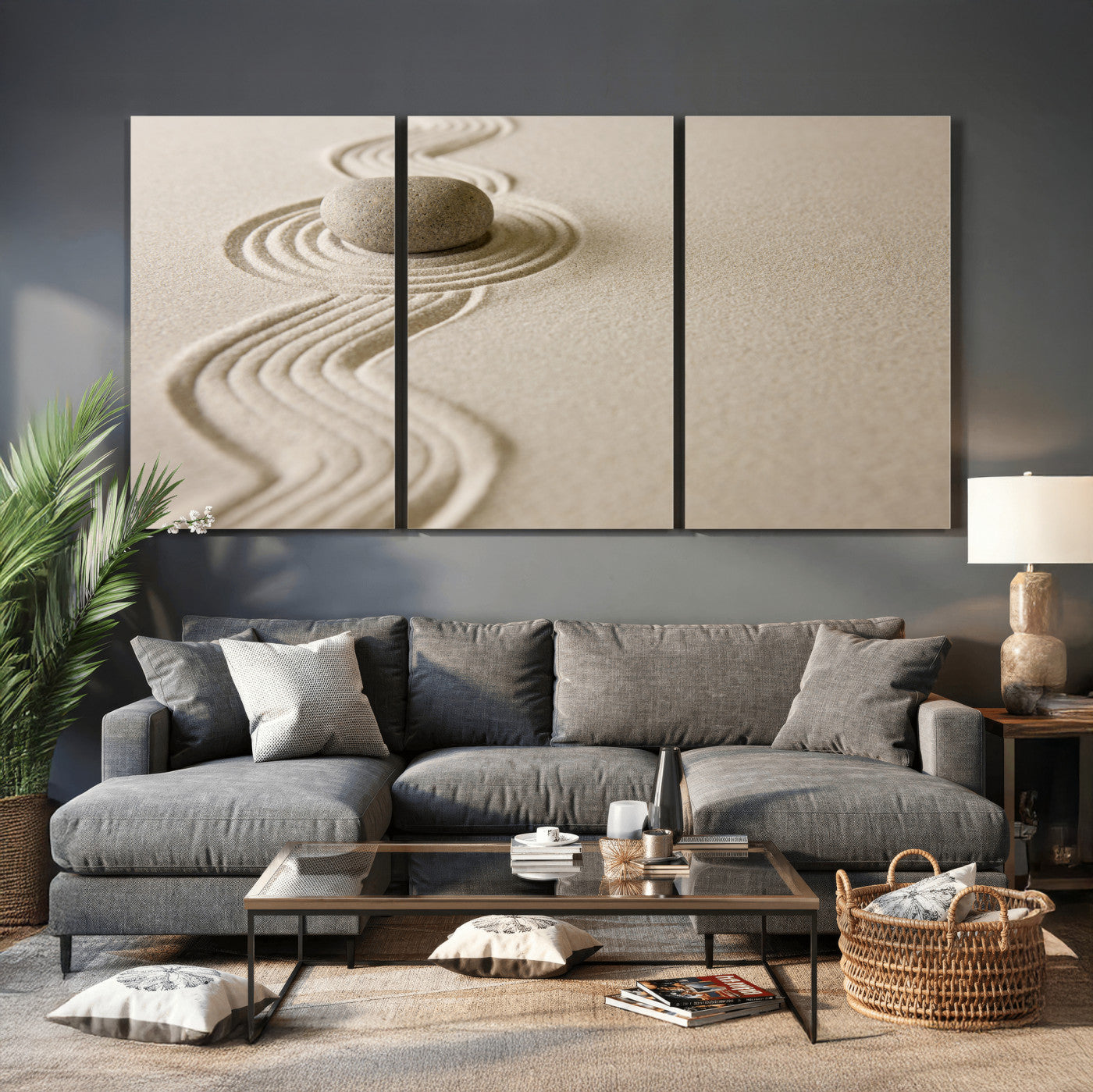 Zen Garden Stone Sand Canvas | Japanese Rock Garden Wall Art