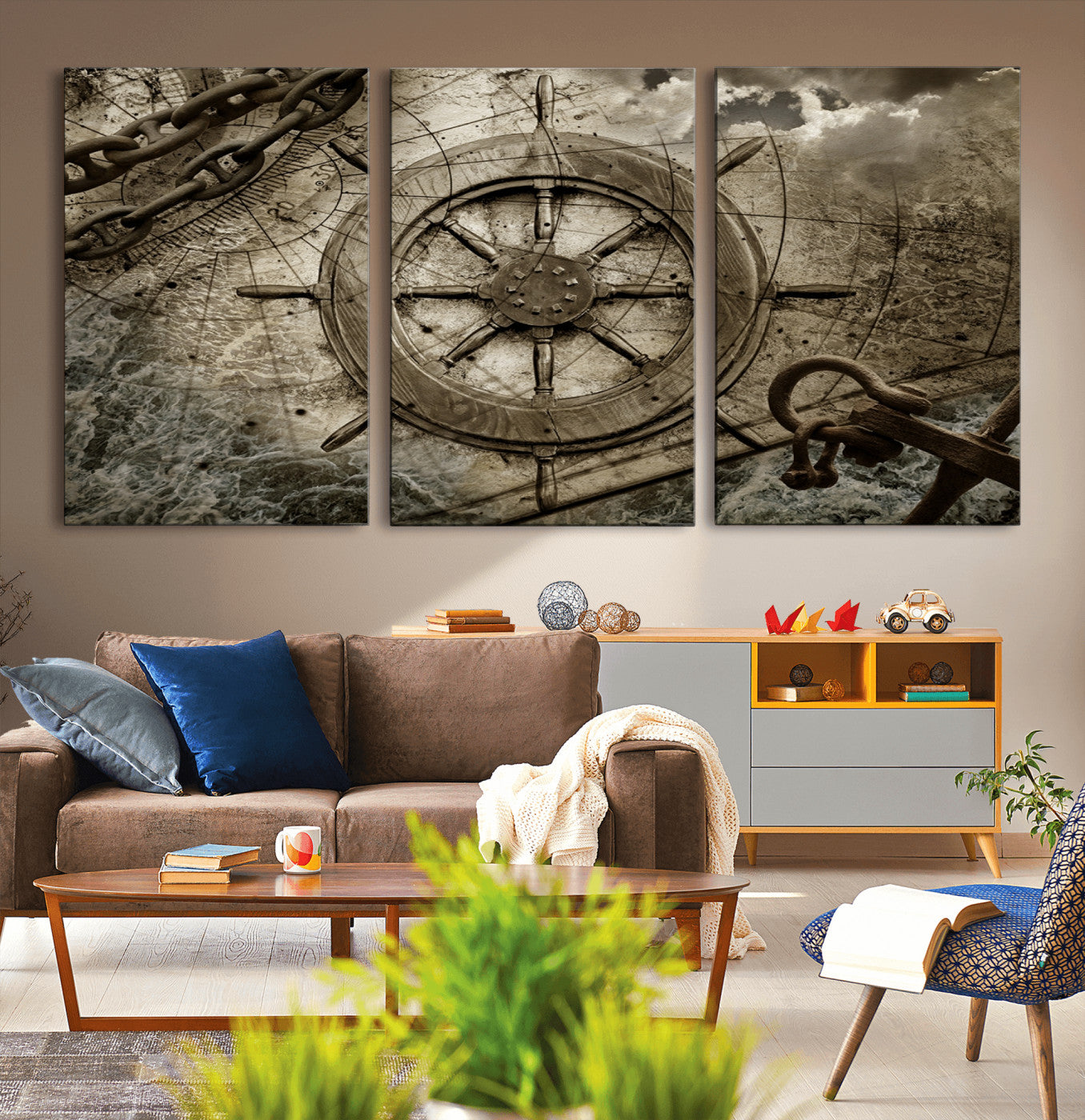 Wooden Ship Wheel Canvas Print, Multi Panel Canvas Wall Art