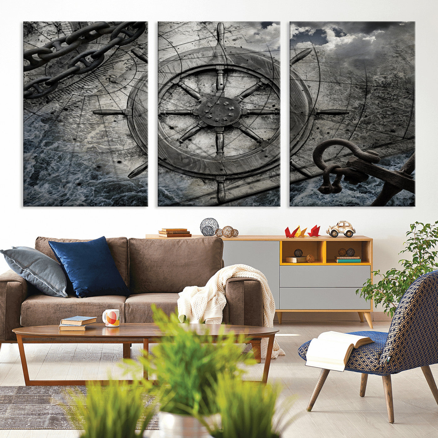 Ship Steering Wheel Vintage Wall Art Canvas Print