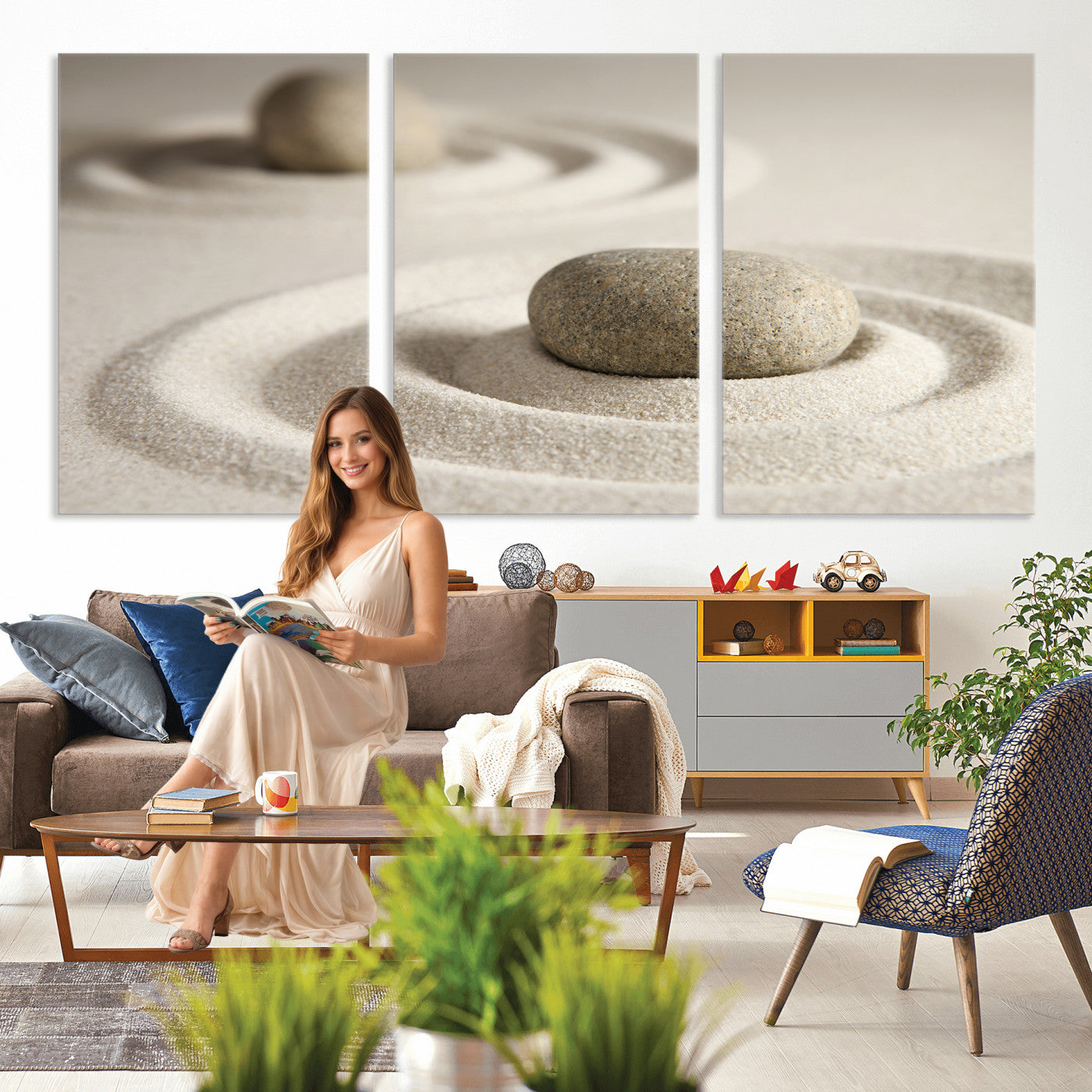 Zen Garden Stone Sand Canvas | Japanese Rock Garden Wall Art