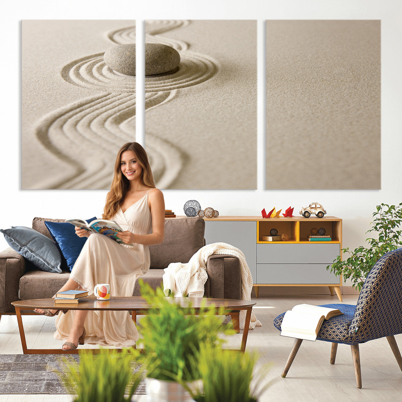 Zen Garden Stone Sand Canvas | Japanese Rock Garden Wall Art