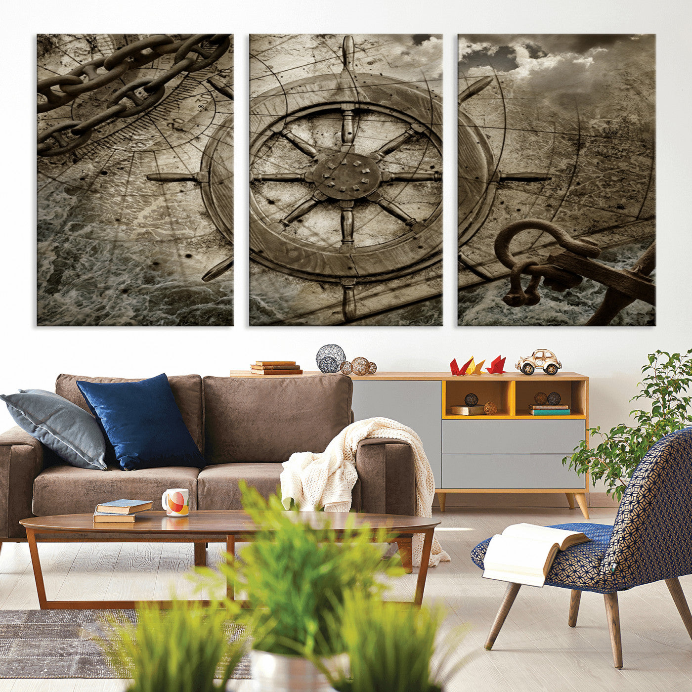 Wooden Ship Wheel Canvas Print, Multi Panel Canvas Wall Art