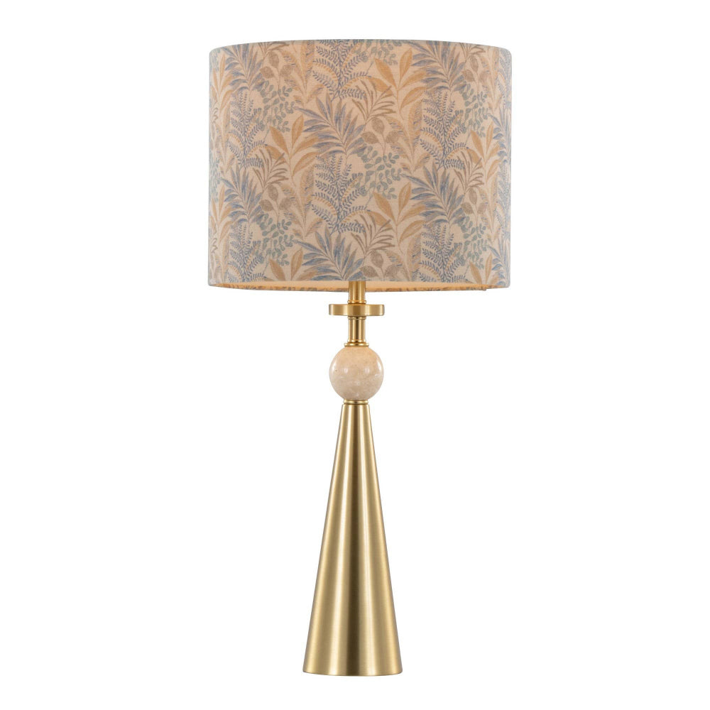 Cone Travertine 27" Table Lamp - In Gold Metal: Gold Metal, Travertine, Tan Leaf Shade