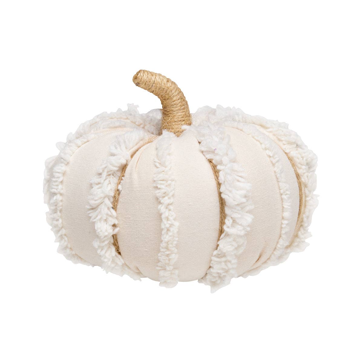 Med. White Fuzzy Stripes Fall Fabric Pumpkin