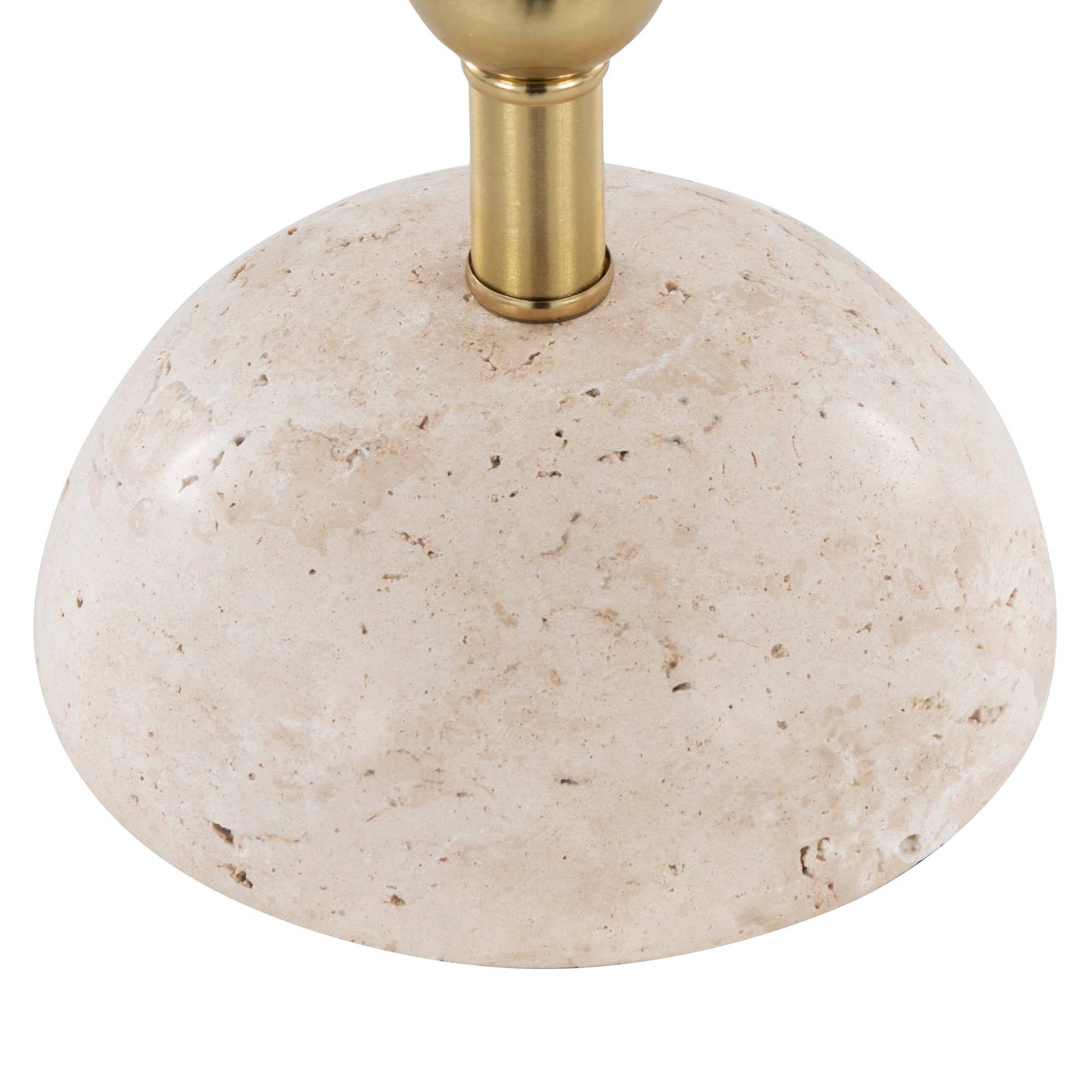 Cone Travertine 27" Table Lamp - In Gold Metal: Gold Metal, Travertine, Tan Leaf Shade
