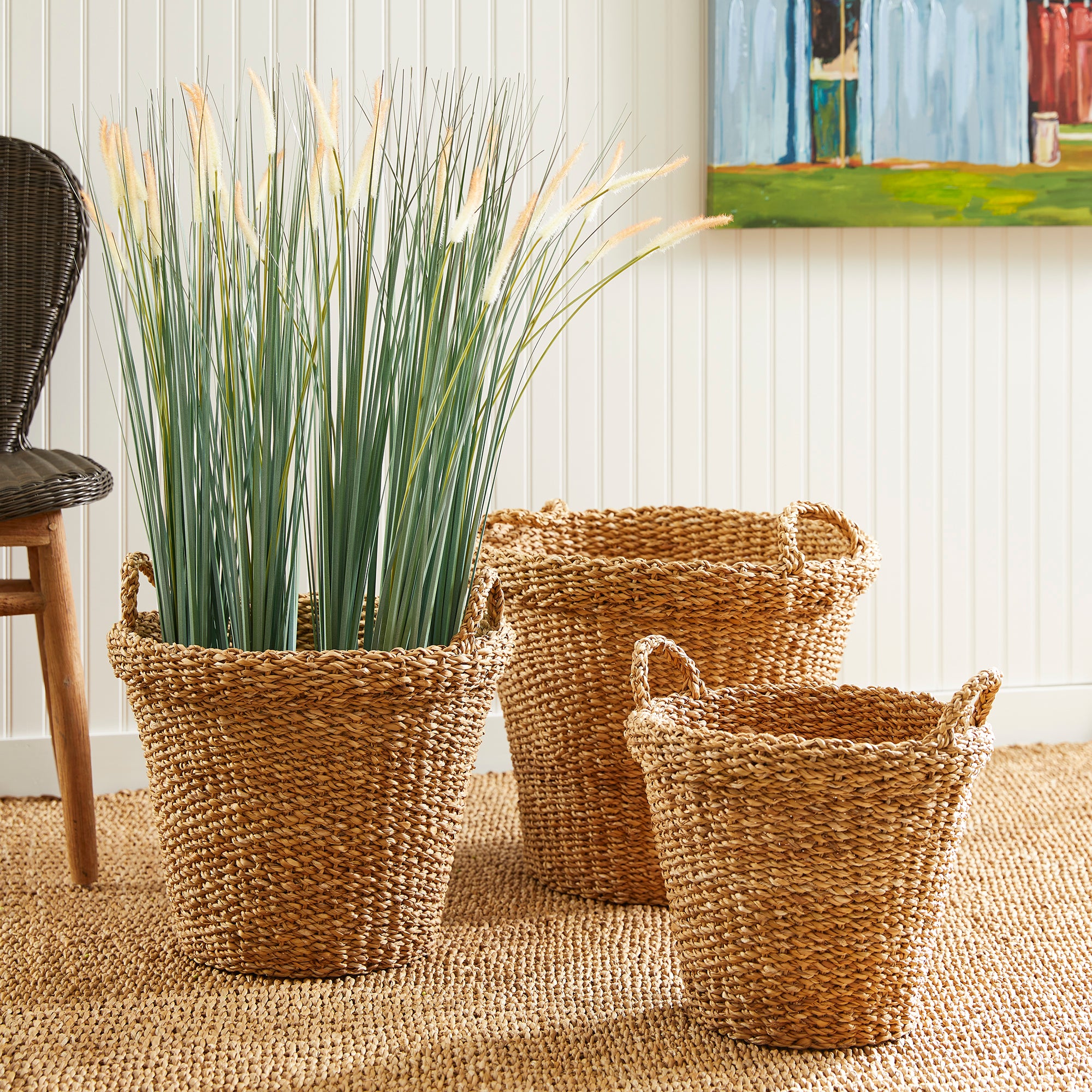 Seagrass Tapered Baskets with Handles (Set of 3)
