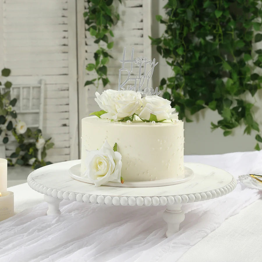 16" White Rustic Wooden Cake Stand