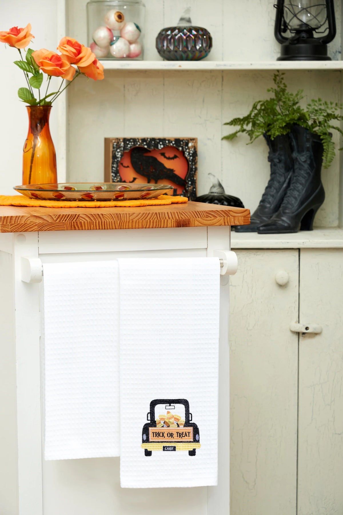 Candy Corn Truck Waffle Weave Kitchen Towel