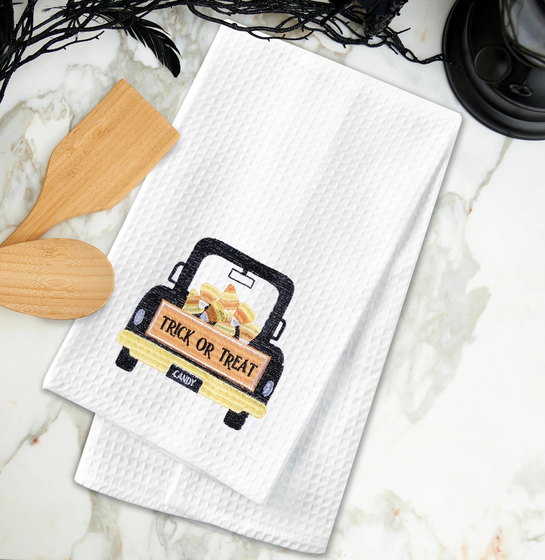 Candy Corn Truck Waffle Weave Kitchen Towel