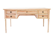 Wooden desk with multiple drawers on a white background