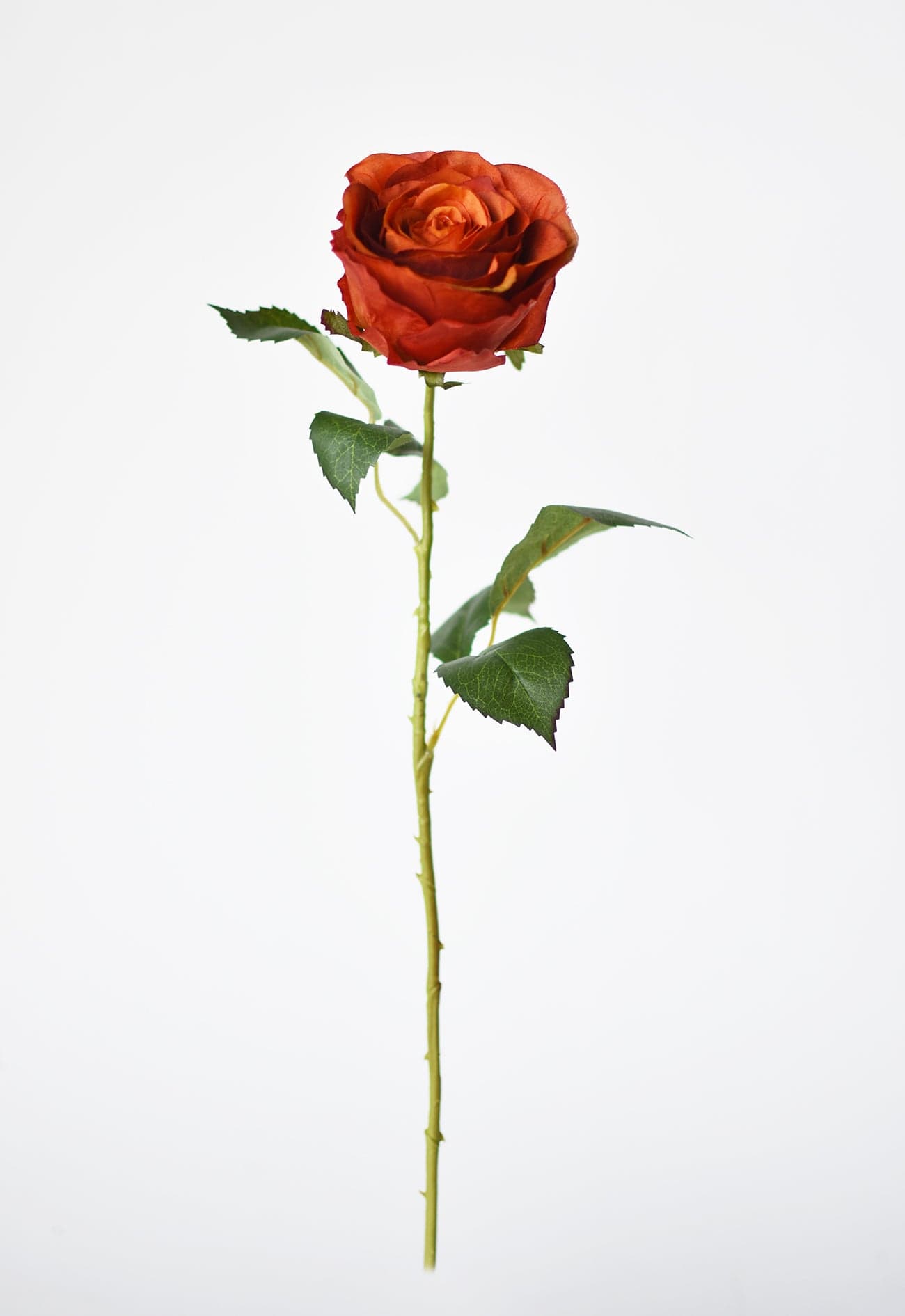 22" Faux Large Rose Bud Stem Deep Orange