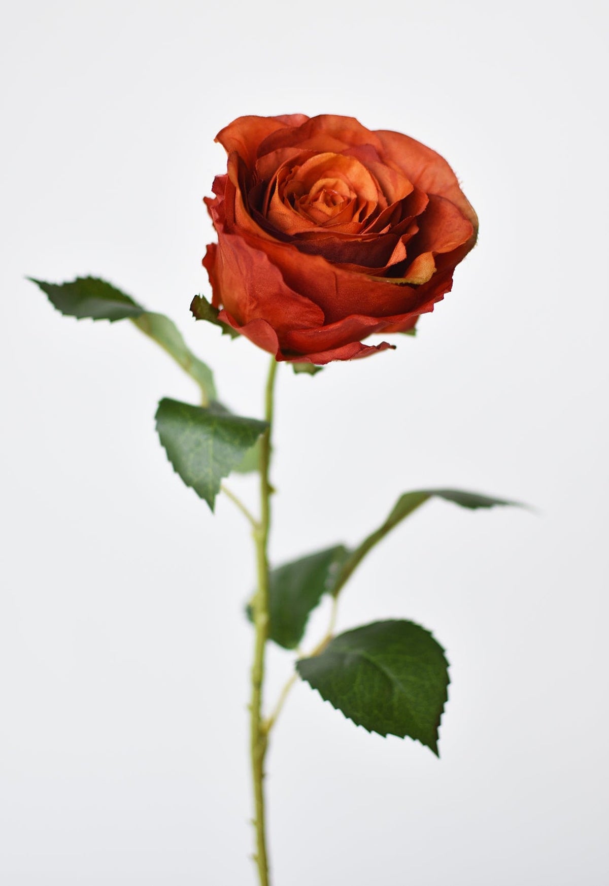 22" Faux Large Rose Bud Stem Deep Orange