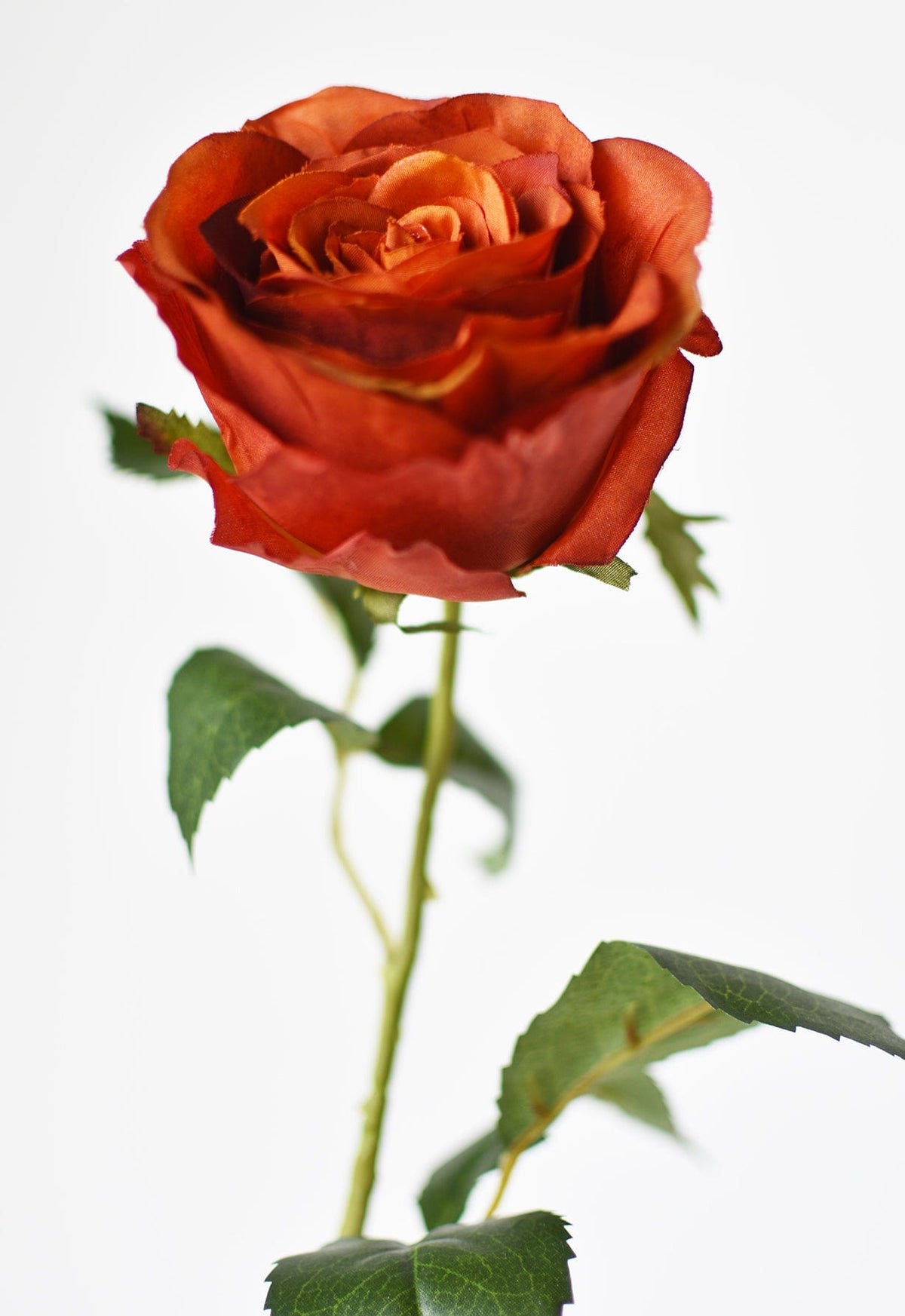 22" Faux Large Rose Bud Stem Deep Orange