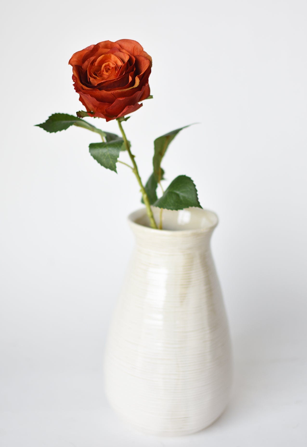 22" Faux Large Rose Bud Stem Deep Orange