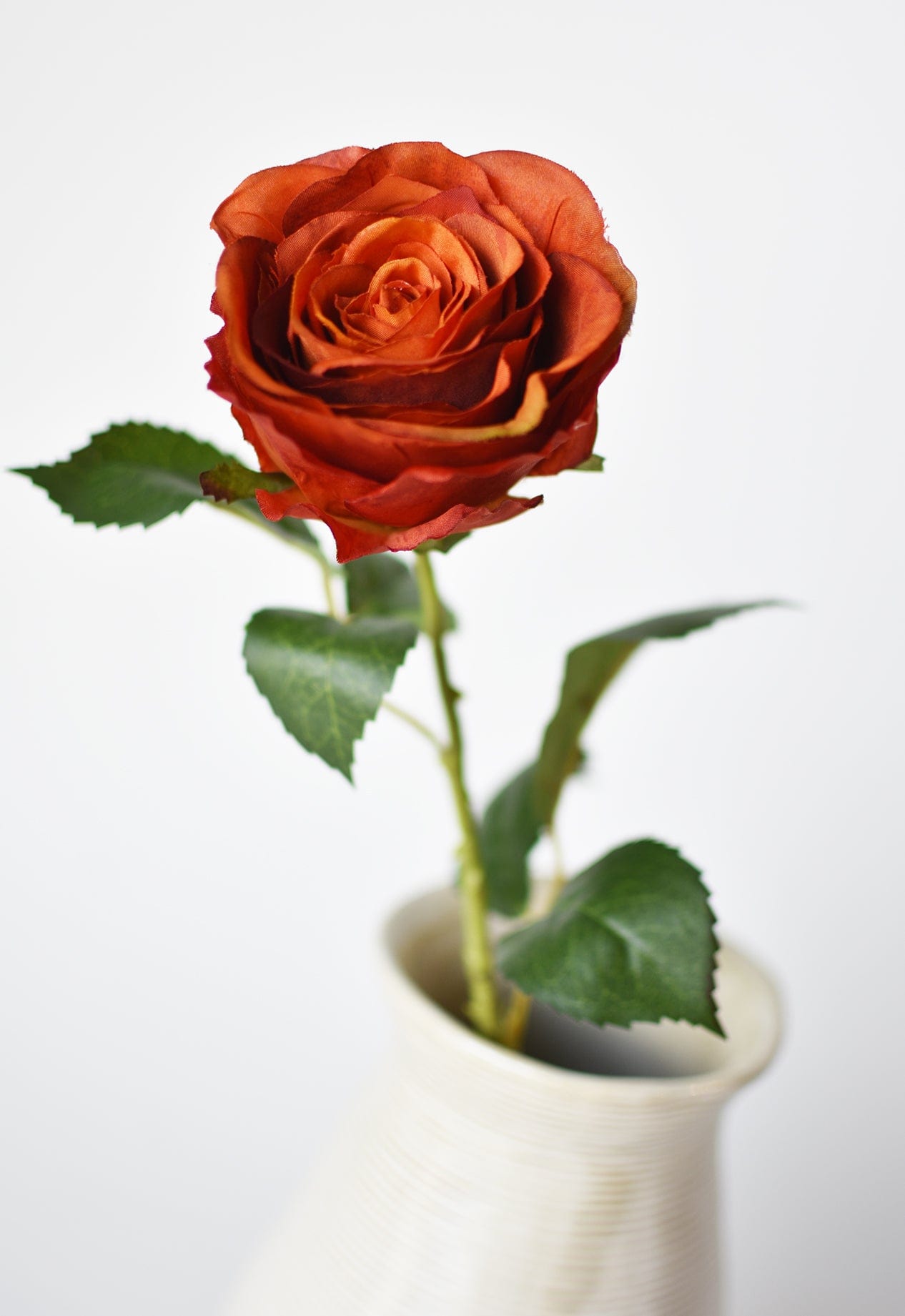 22" Faux Large Rose Bud Stem Deep Orange
