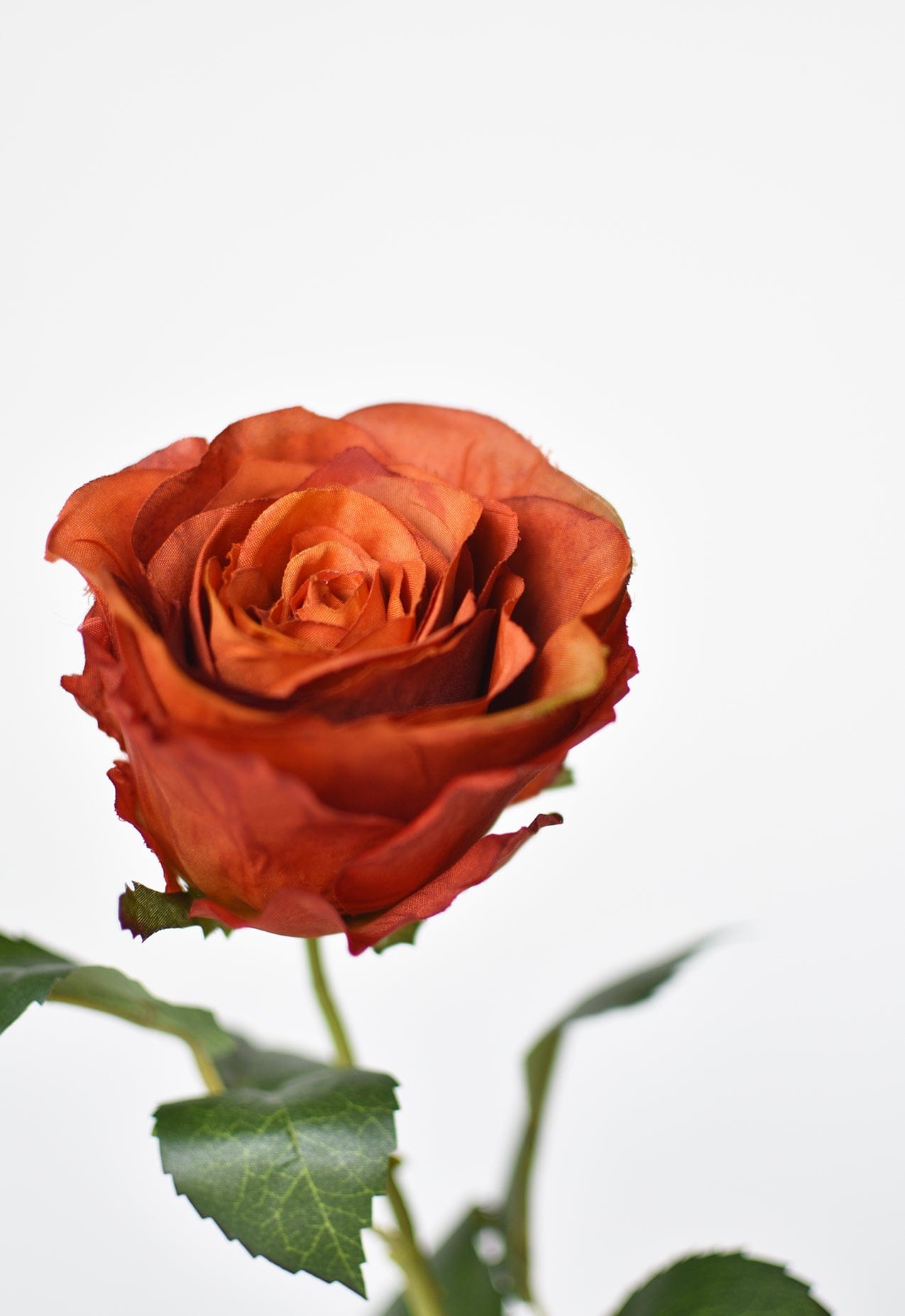 22" Faux Large Rose Bud Stem Deep Orange
