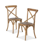 Wooden Cross Back Chair Pair | Rustic Farmhouse Seating