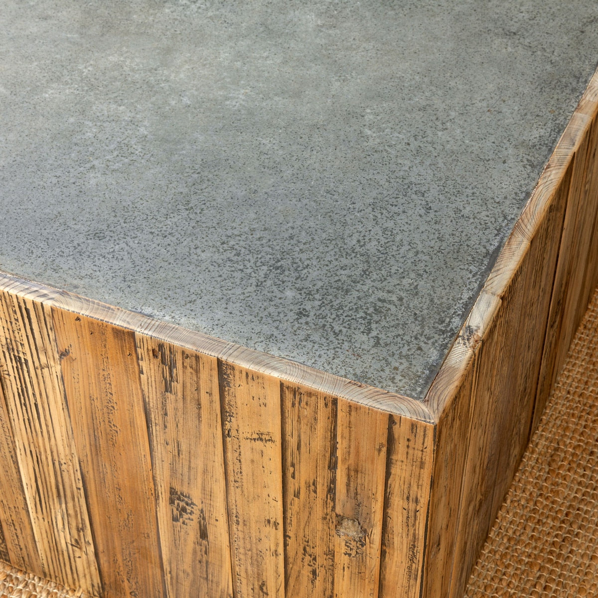 Aged Zinc Top Platform Coffee Table | Industrial Rustic Living Room Table
