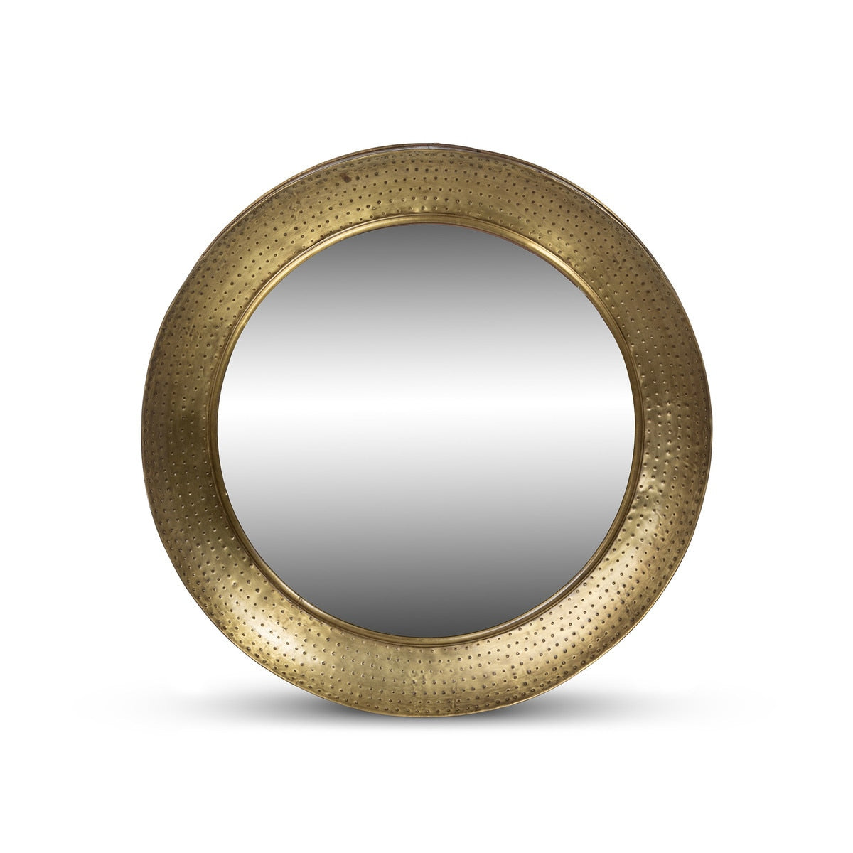 Hammered Iron Brass Portal Mirror | Round Brass Wall Accent