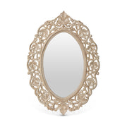 Vichy Hand Carved Wood Mirror | Distressed White Vintage Wall Accent
